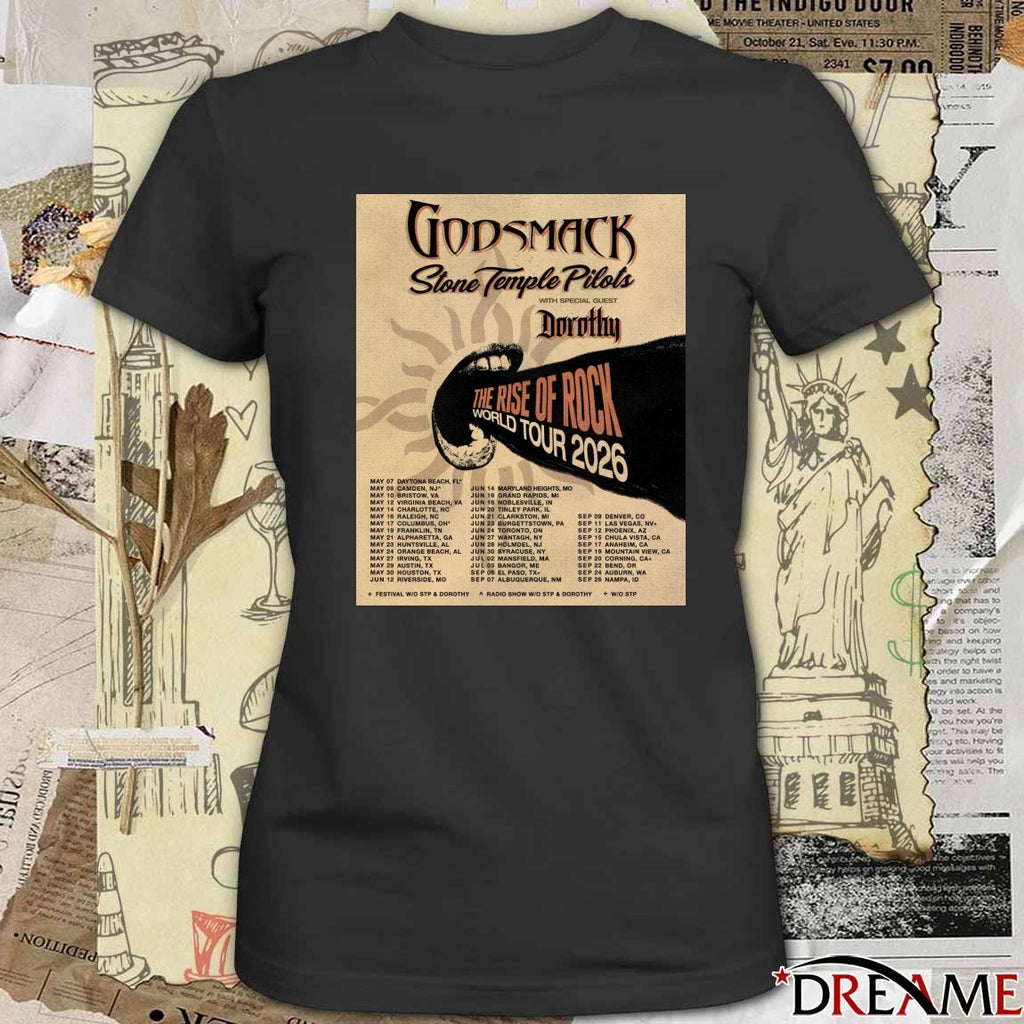 Poster Godsmack Stone Temple Pilots The Rise Of Rock World Tour 2026 t-shirt