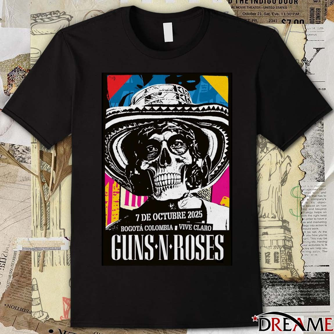 Poster Guns N’ Roses October 7 2025 Bogotá, Colombia Vive Claro t-shirt