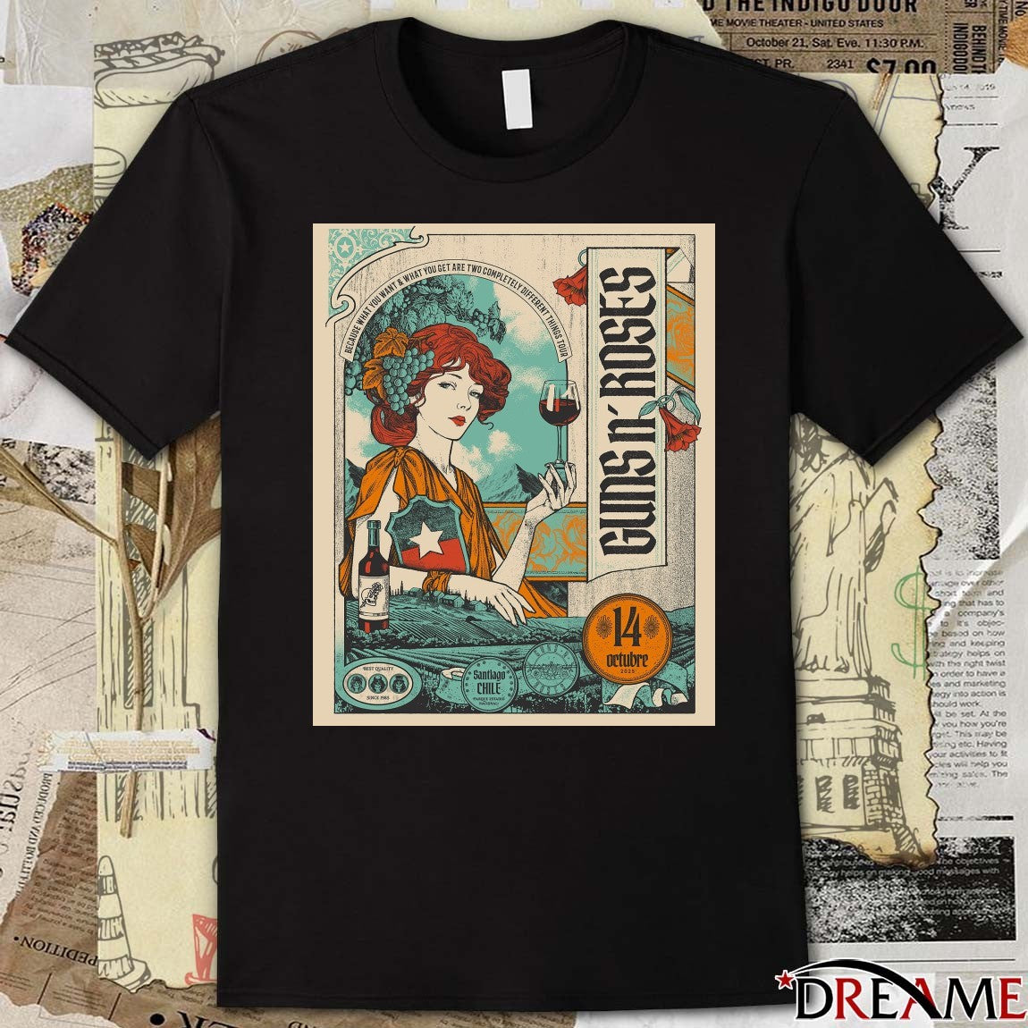 Poster Guns N’ Roses Santiago Chile Tour On October 14 2025 t-shirt