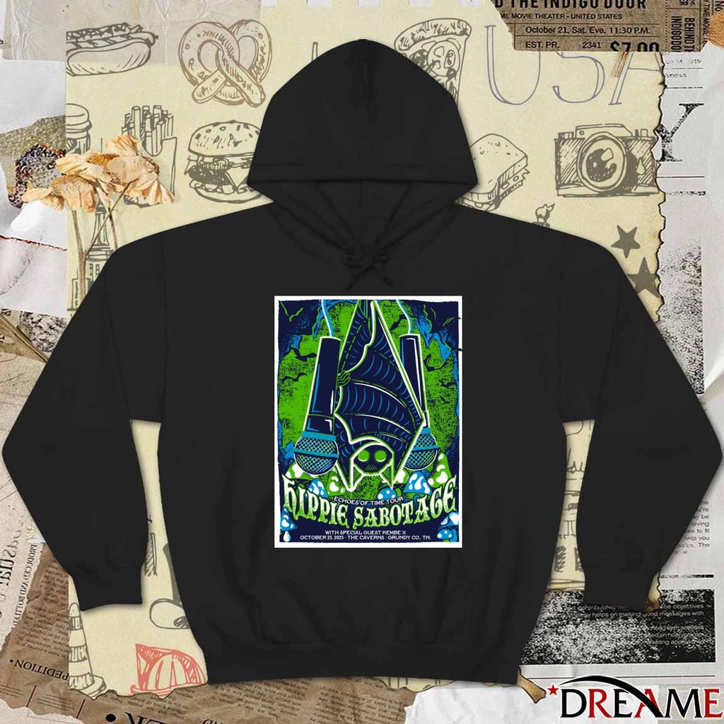 Poster Hippie Sabotage October 25 2025 Echoes Of Time Tour The Caverns Grundy CO TN t-shirt