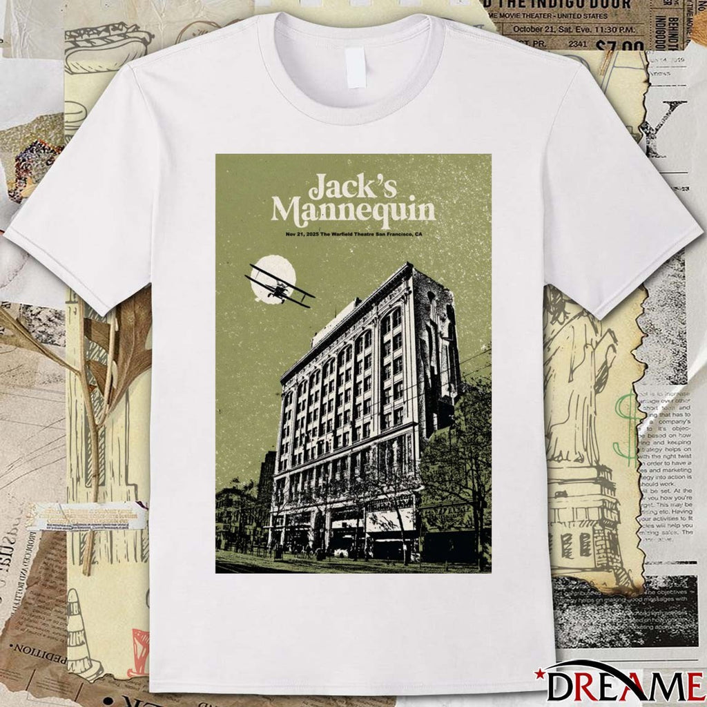 Poster Jack’s Mannequin November 21 2025 The Warfield Theatre San Francisco Event t-shirt