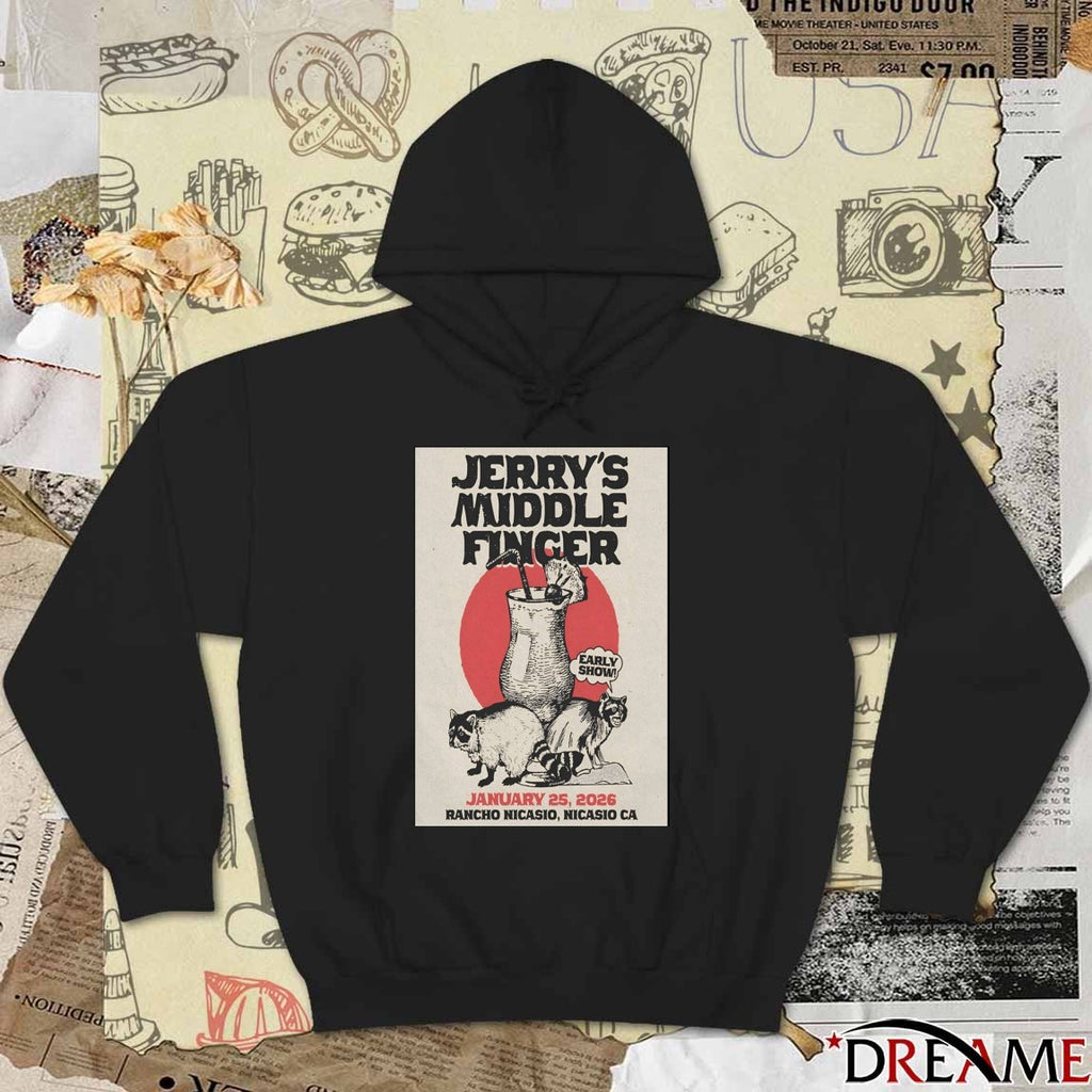 Poster Jerry’s Middle Finger Nicasio Event January 25 2026 t-shirt