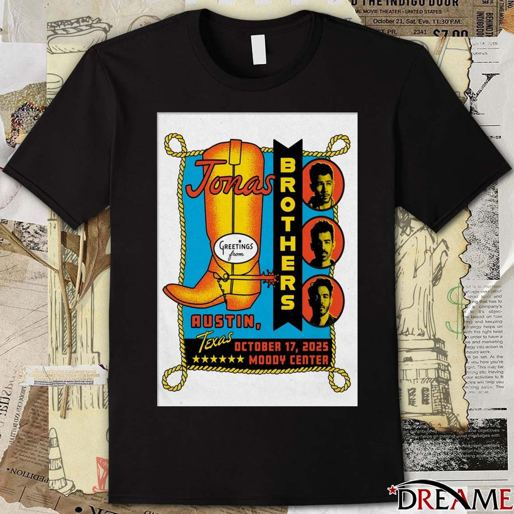 Poster Jonas Brothers October 17 2025 Moody Center Austin Event t-shirt