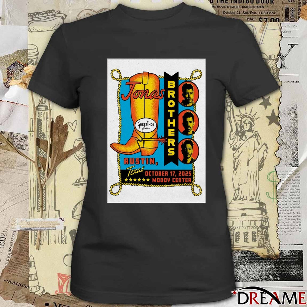 Poster Jonas Brothers October 17 2025 Moody Center Austin Event t-shirt
