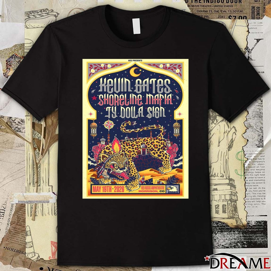Poster Kevin Gates With Shoreline Mafia And Ty Dolla Sign Red Rocks Amphitheatre 2026 Morrison CO May 19 t-shirt