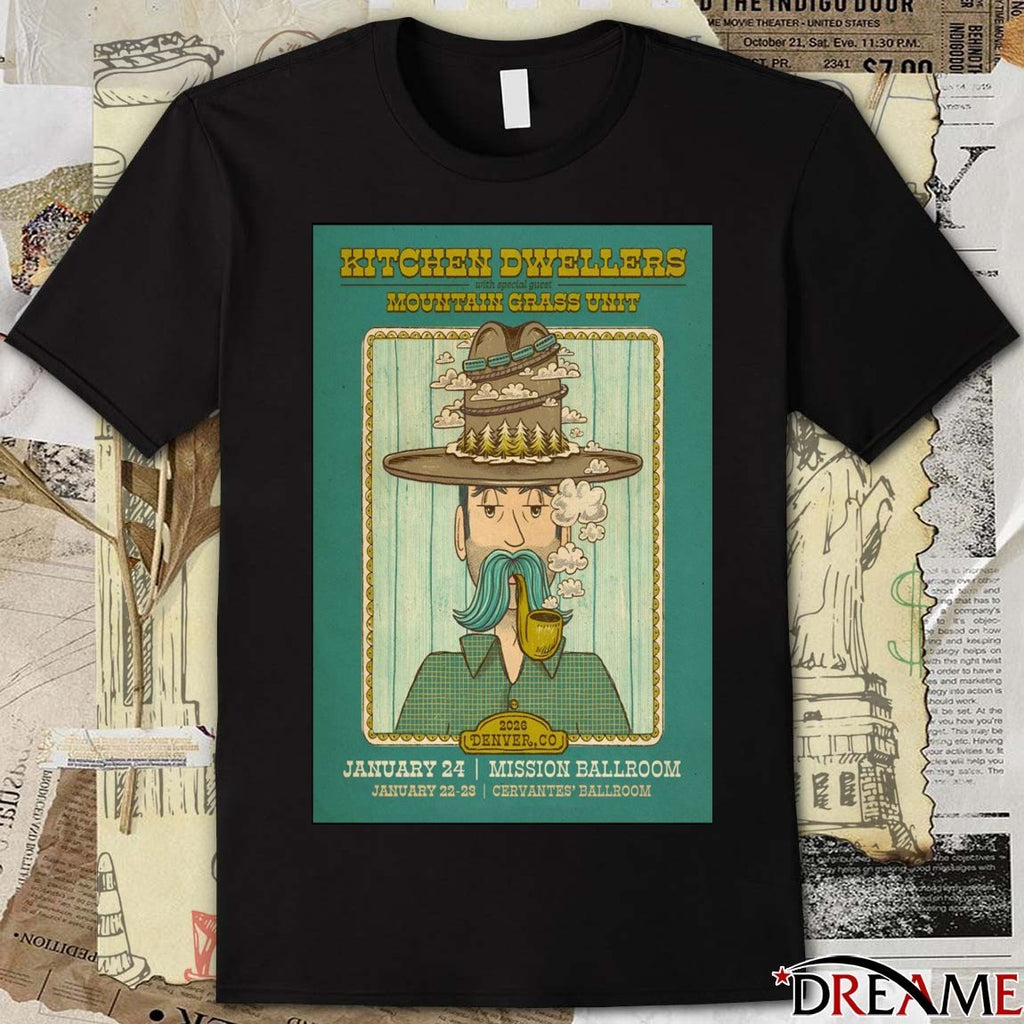 Poster Kitchen Dwellers Tour Denver CO January 22-24 2026 t-shirt