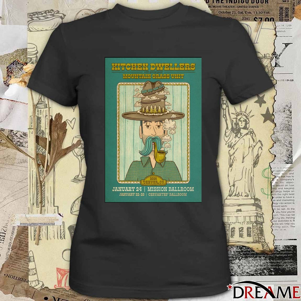 Poster Kitchen Dwellers Tour Denver CO January 22-24 2026 t-shirt