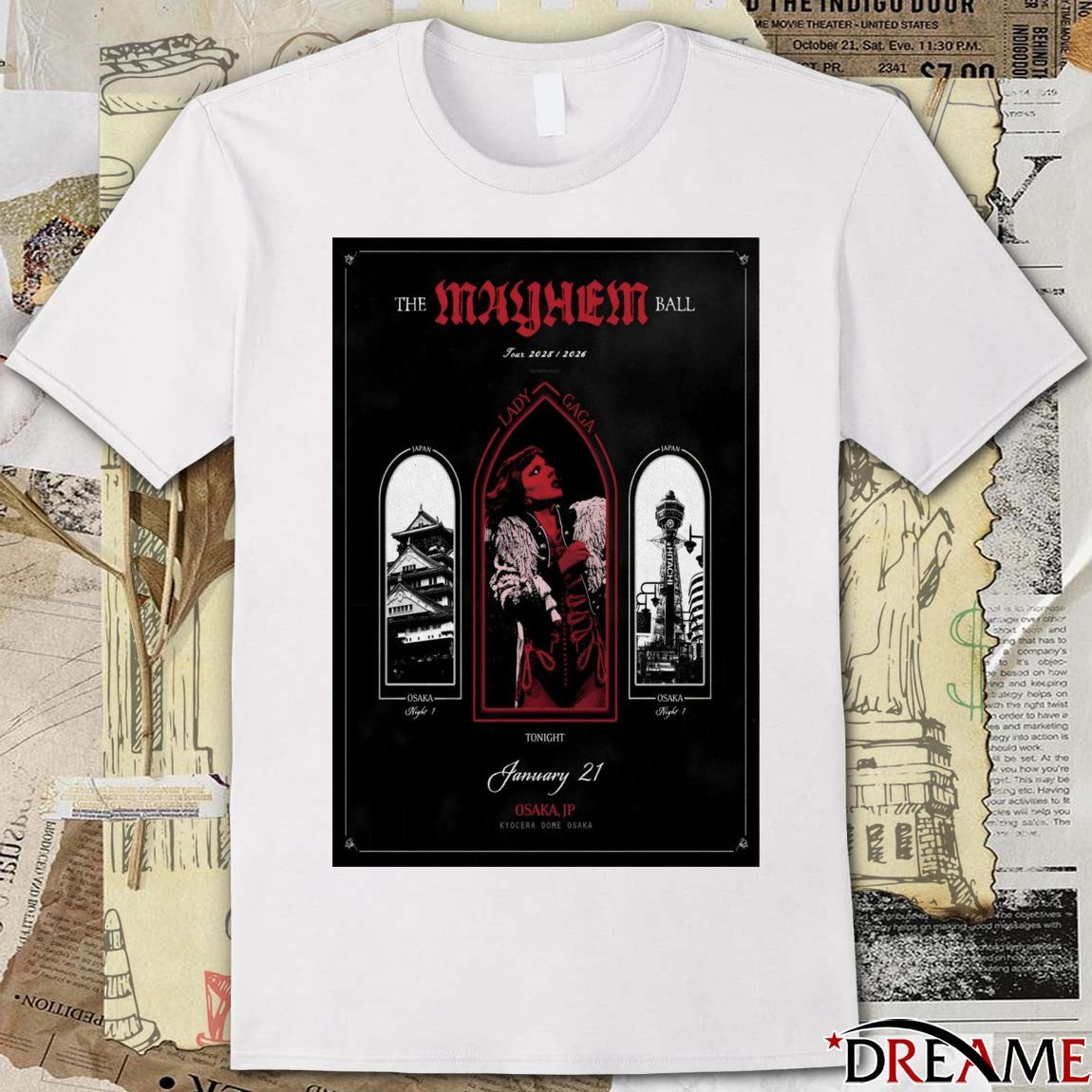 Poster Lady Gaga Osaka Japan January 21 2026 Concert t-shirt