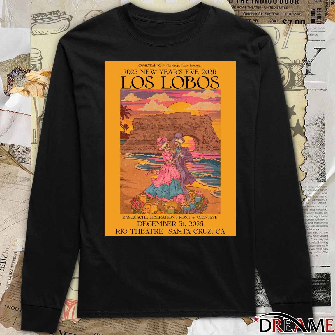 Poster Los Lobos December 31 2025 Rio Theatre Santa Cruz CA NYE t-shirt