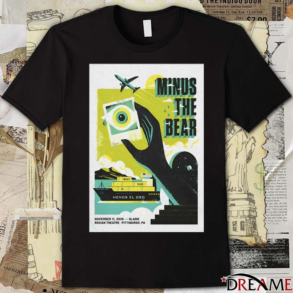Poster Minus The Bear McKees Rocks November 11 2025 Roxian Theatre Pittsburgh PA t-shirt