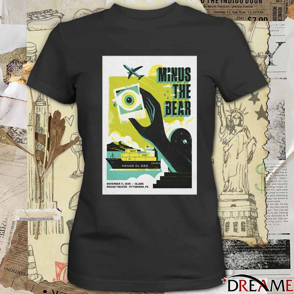Poster Minus The Bear McKees Rocks November 11 2025 Roxian Theatre Pittsburgh PA t-shirt
