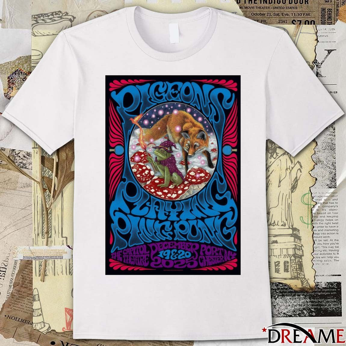 Poster Pigeons Playing Ping Pong Event Port Chester NY December 19-20 2025 t-shirt