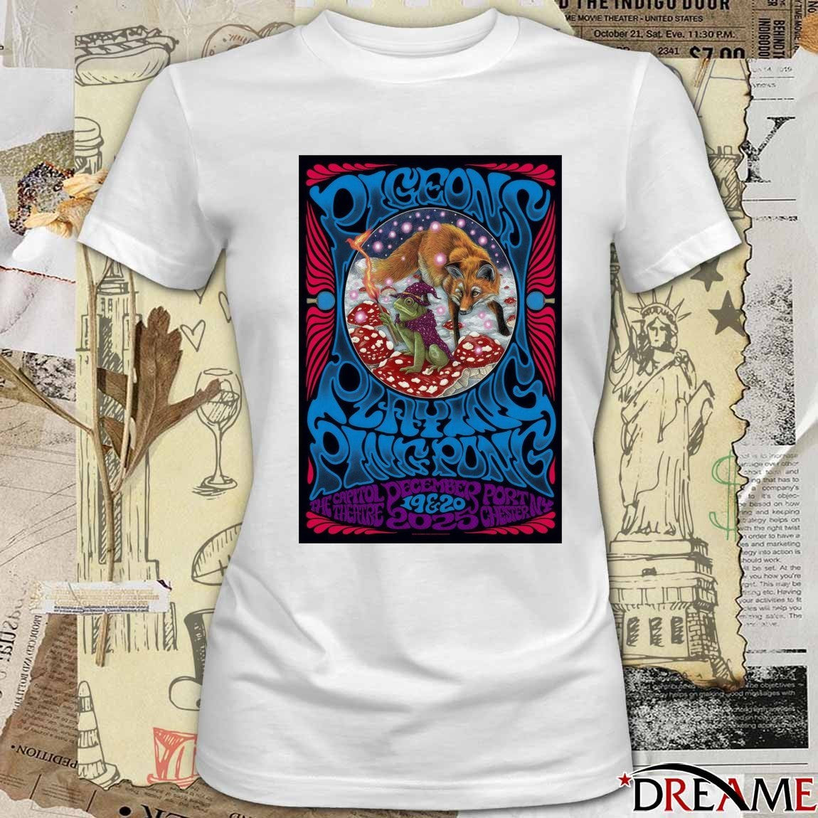 Poster Pigeons Playing Ping Pong Event Port Chester NY December 19-20 2025 t-shirt