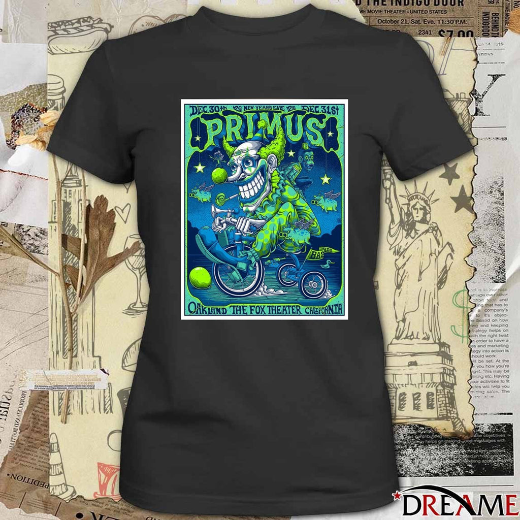 Poster Primus 2025 New Year’s Eve Shows In Oakland California At The Fox Theater On December 30 – 31 The Clown t-shirt