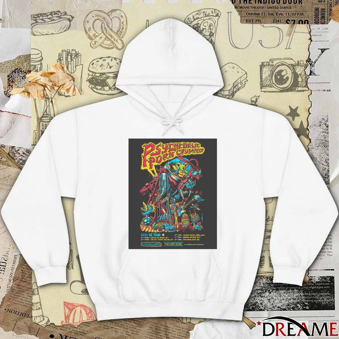 Poster Psychedelic Porn Crumpets OZ 2026 Shows The Lazy Eyes t-shirt