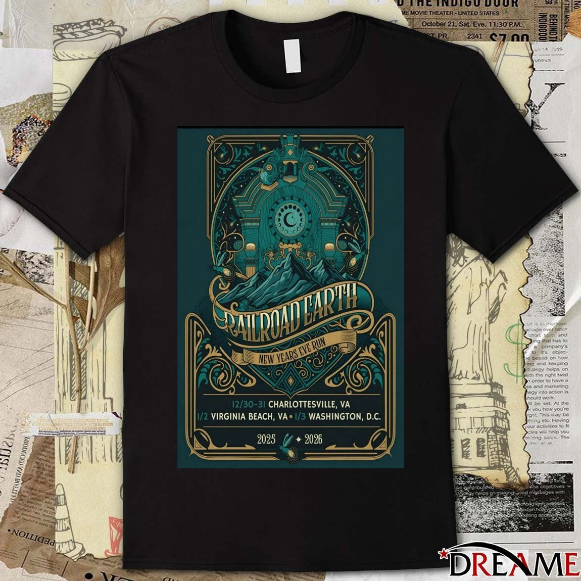 Poster Railroad Earth Charlottesville NYE December 30-31 2025 t-shirt