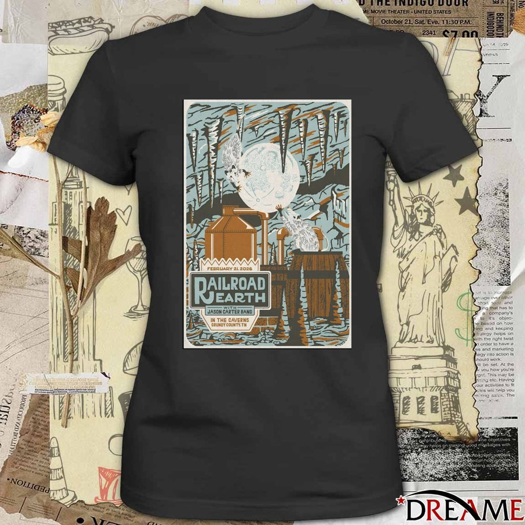 Poster Railroad Earth In The Caverns Grundy County TN February 21 2026 t-shirt