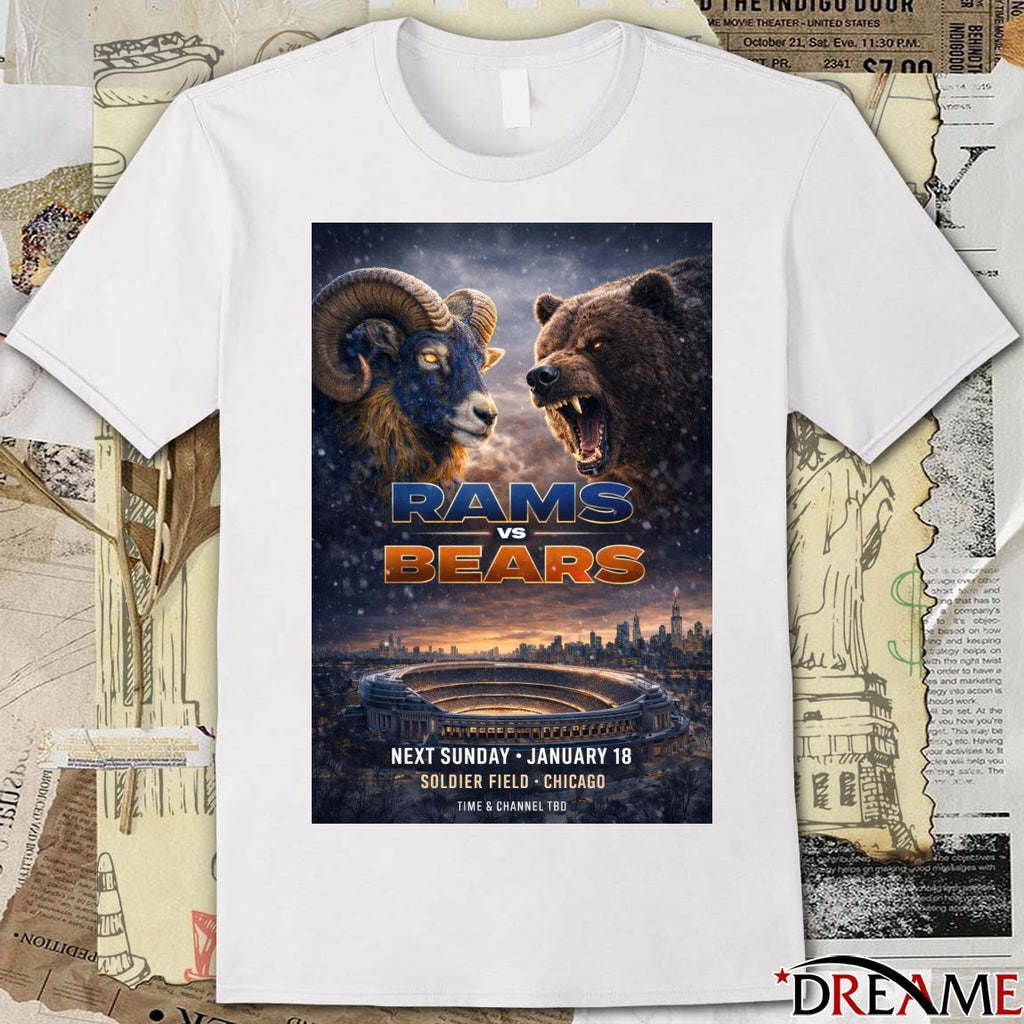 Poster Rams vs. Bears Chicago January 18 2026 Soldier Field Chicago t-shirt