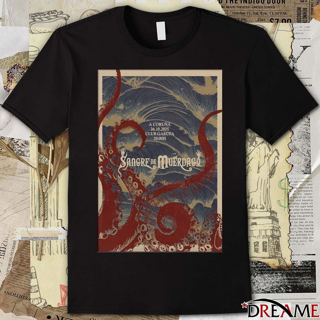 Poster Sangre de Muérdago October 26 2025 A Coruña Spain Club Garufa t-shirt