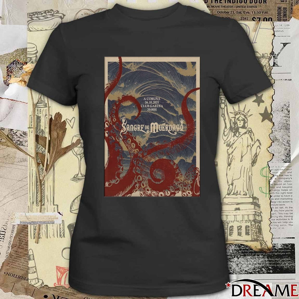 Poster Sangre de Muérdago October 26 2025 A Coruña Spain Club Garufa t-shirt