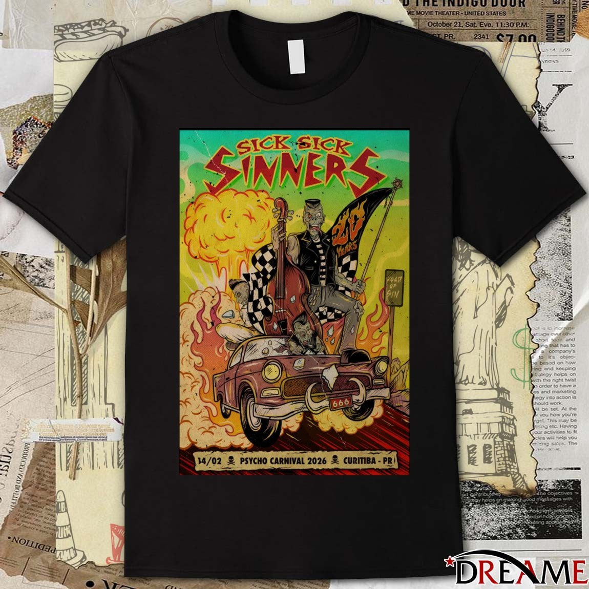 Poster Sick Sick Sinners February 14 2026 Psycho Carnival Curitiba PR t-shirt