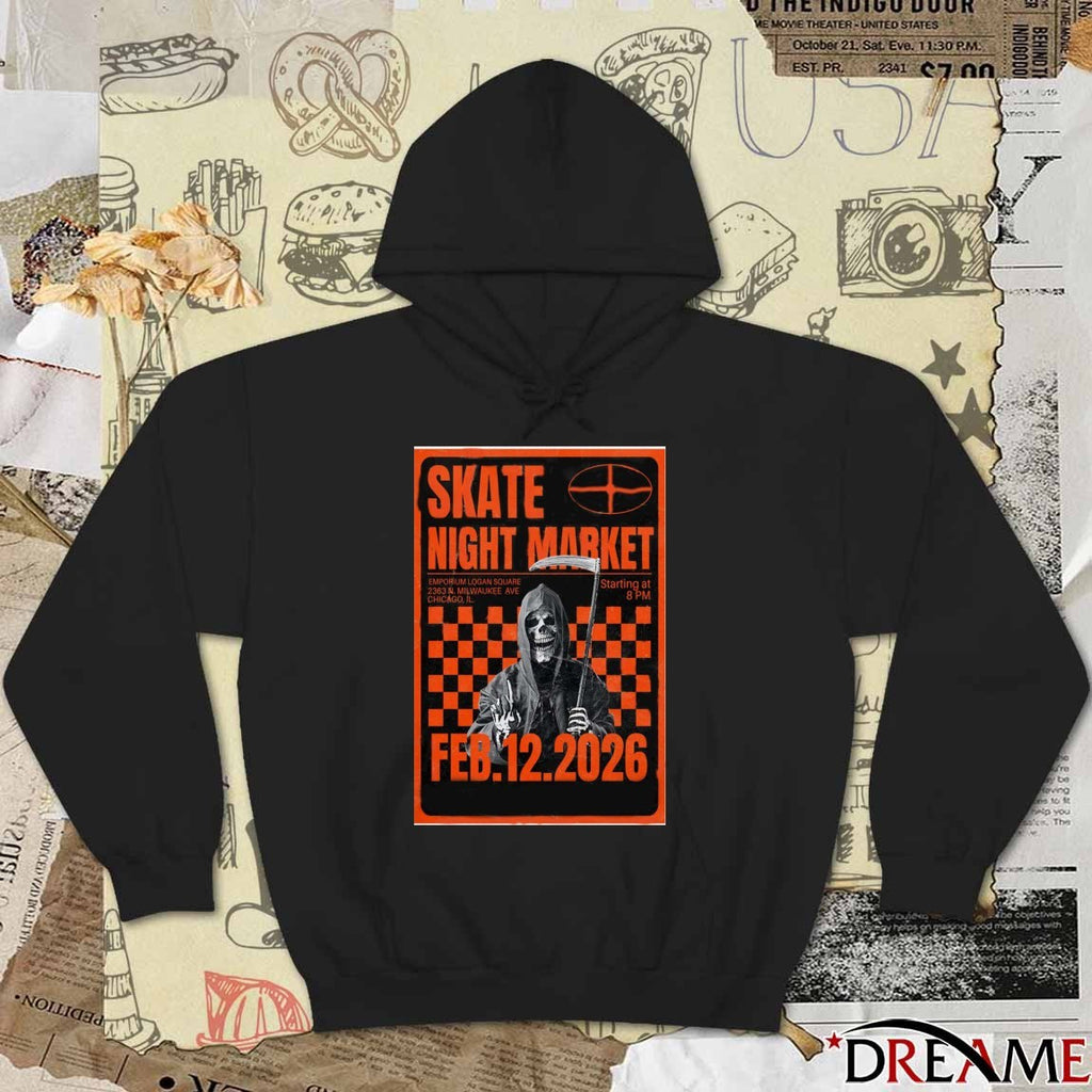 Poster Skate Night Market Emporium Logan Square February 12 2026 t-shirt