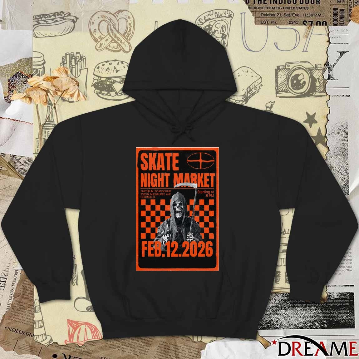 Poster Skate Night Market Emporium Logan Square February 12 2026 t-shirt