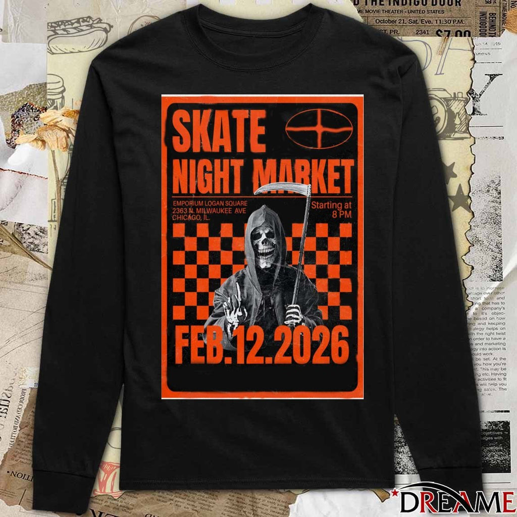 Poster Skate Night Market Emporium Logan Square February 12 2026 t-shirt
