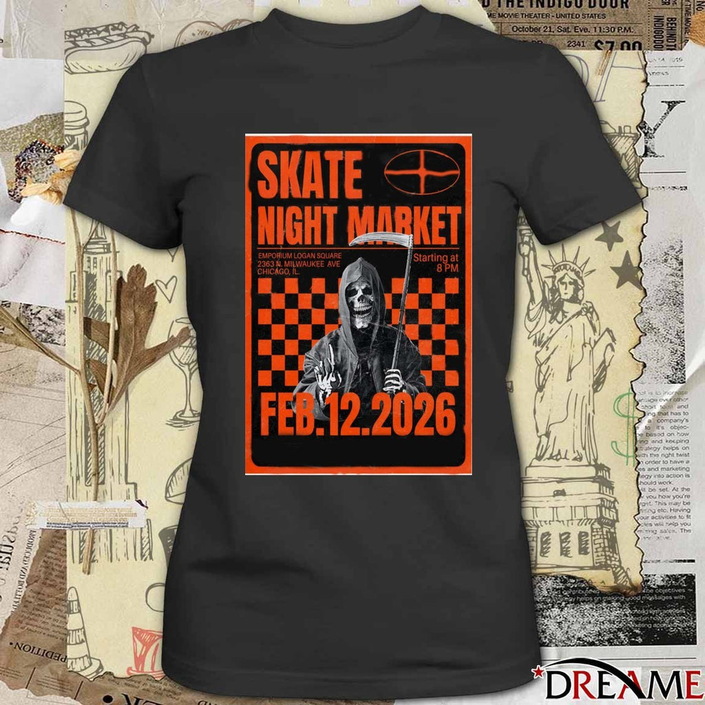 Poster Skate Night Market Emporium Logan Square February 12 2026 t-shirt