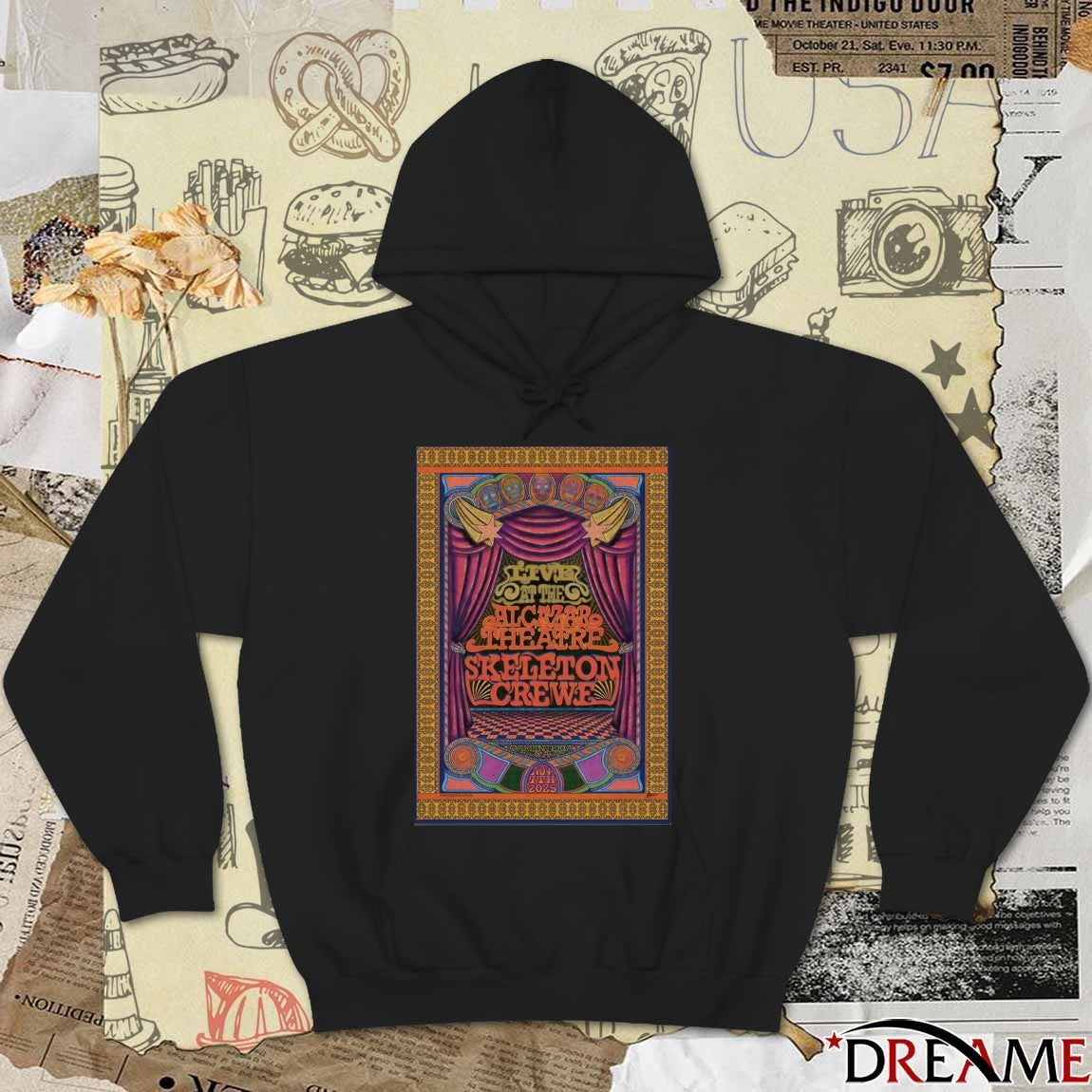Poster Skeleton Crewe November 7 2025 Alcazar Theatre in Carpinteria CA t-shirt
