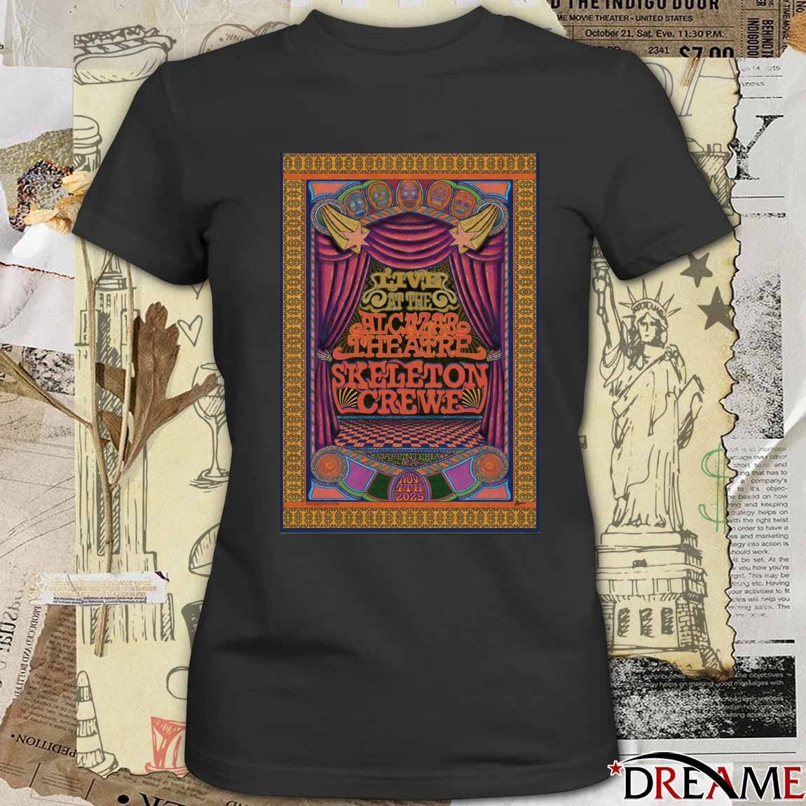 Poster Skeleton Crewe November 7 2025 Alcazar Theatre in Carpinteria CA t-shirt