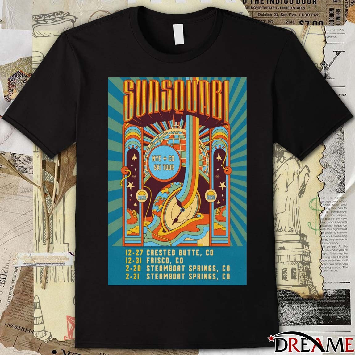 Poster Sunsquabi Ski Tour 2025-2026 NYE Colorado t-shirt