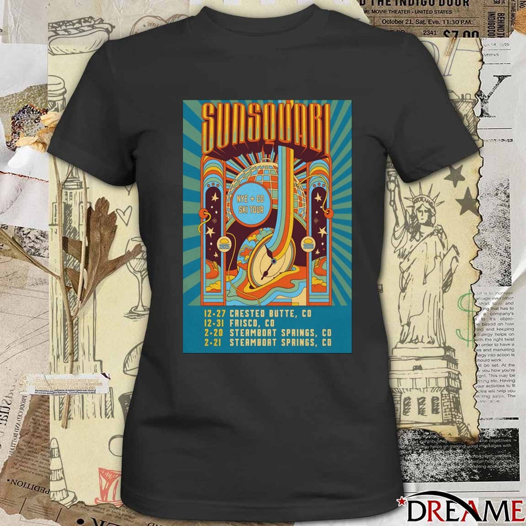 Poster Sunsquabi Ski Tour 2025-2026 NYE Colorado t-shirt