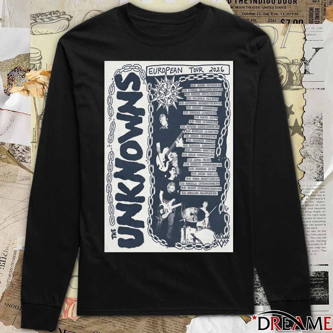 Poster The Unknowns European Tour 2026 February 06 – March 01 t-shirt