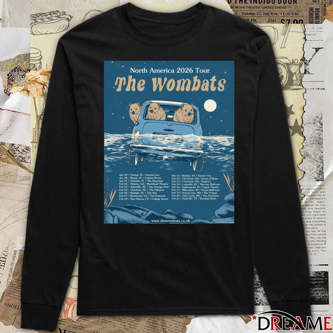 Poster The Wombats North America 2026 Tour January 29 – February 21, 2026 t-shirt