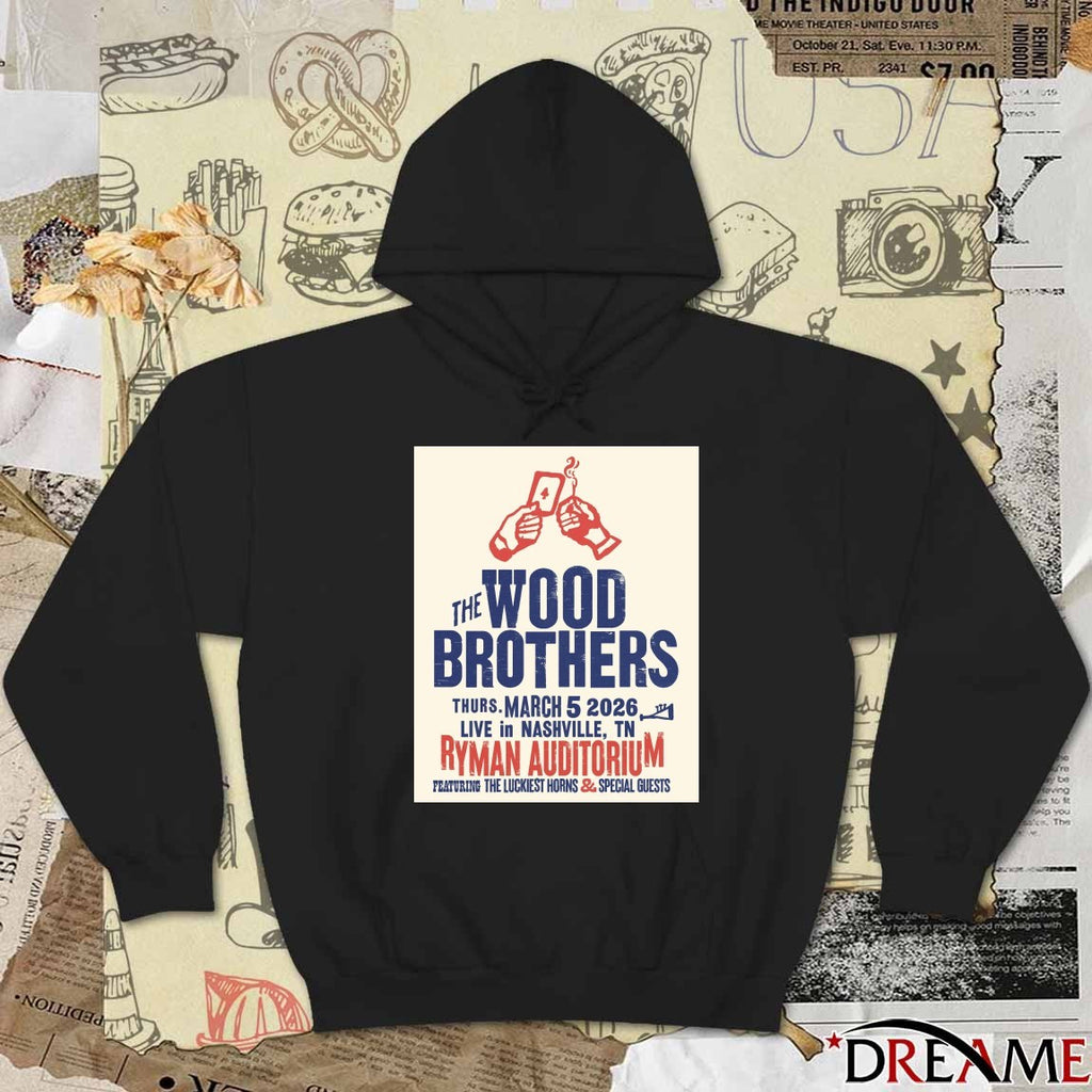 Poster The Wood Brothers March 5 2026 Nashville, TN Ryman Auditorium t-shirt