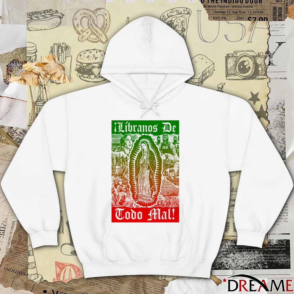 Poster Virgencita Líbranos ICE Is Colonial Violence t-shirt