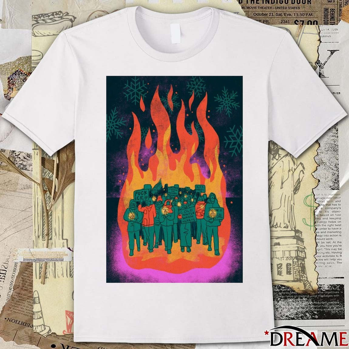 Poster We Are A Flame In The Cold Fuck ICE Cold Winter Warm Hearts t-shirt
