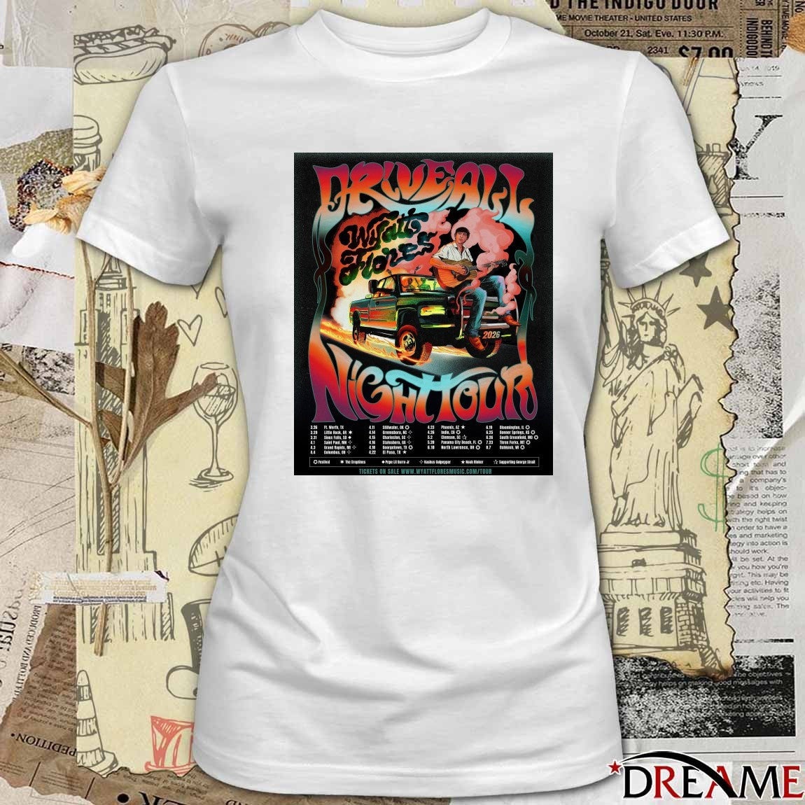 Poster Wyatt Flores Drive All Night Tour 2026 Festival t-shirt