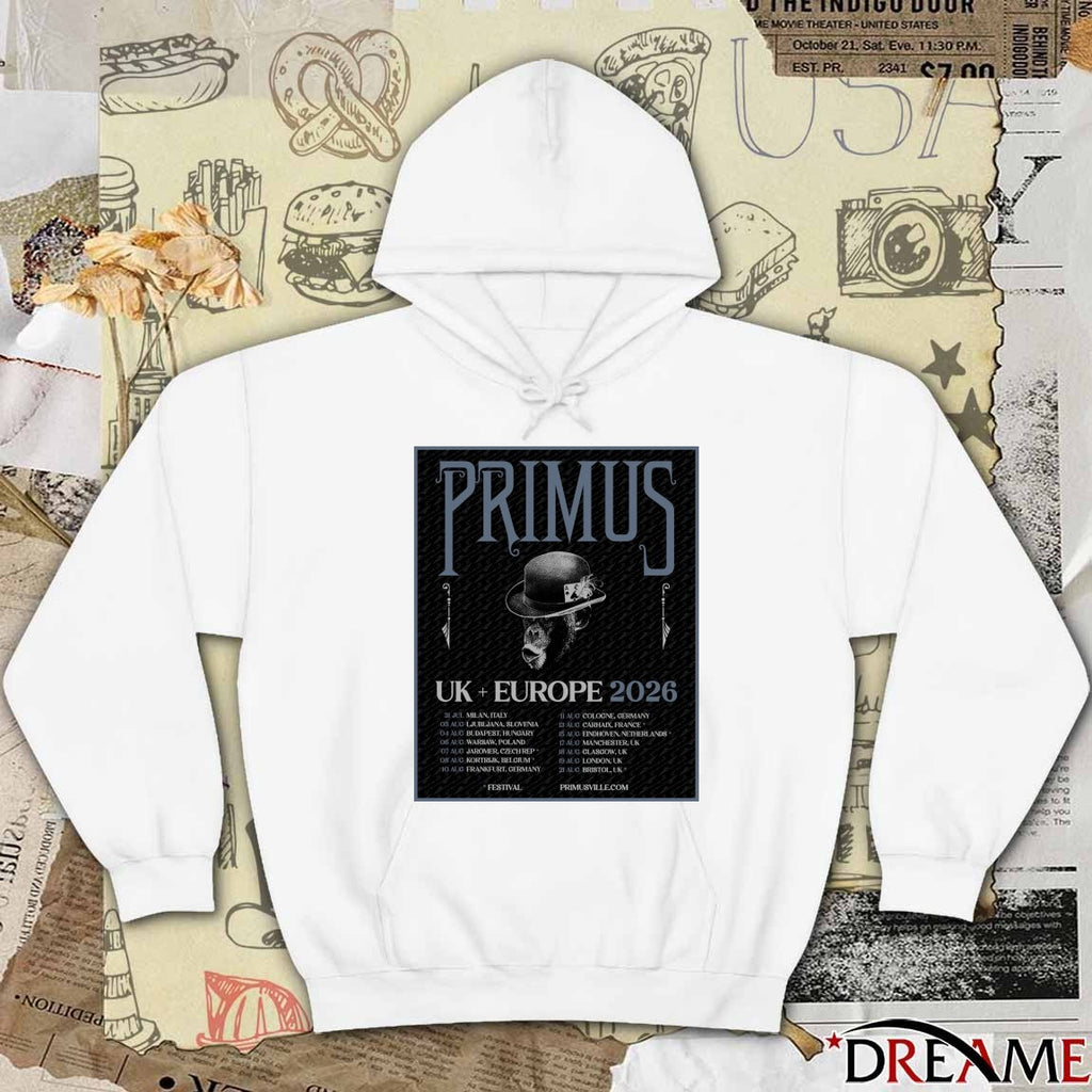 Primus UK and Europe July 31 Milan Italy, August 03 – 21 2026 Poster t-shirt