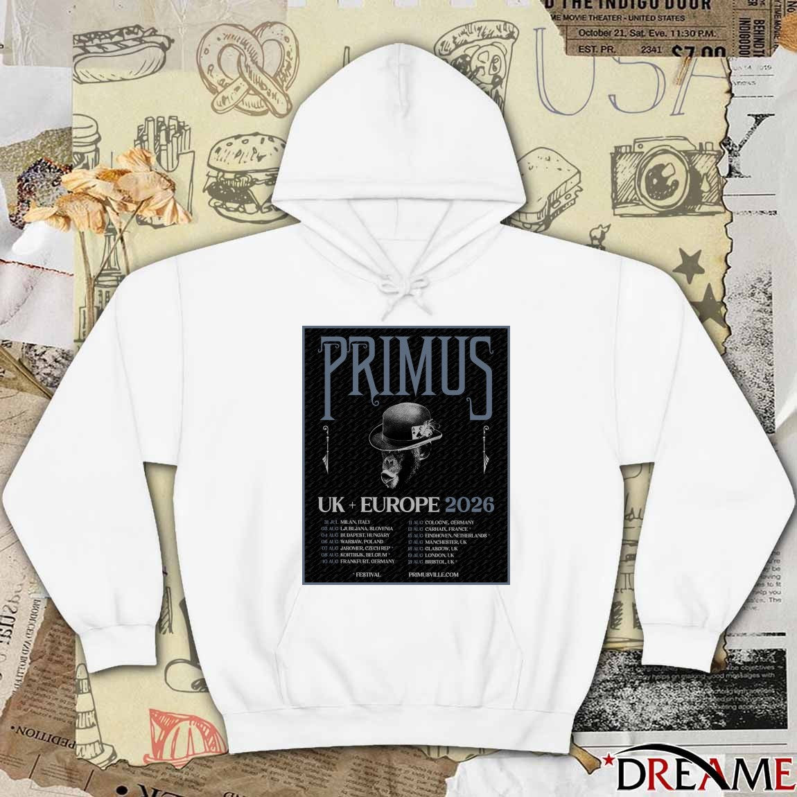 Primus UK and Europe July 31 Milan Italy, August 03 – 21 2026 Poster t-shirt