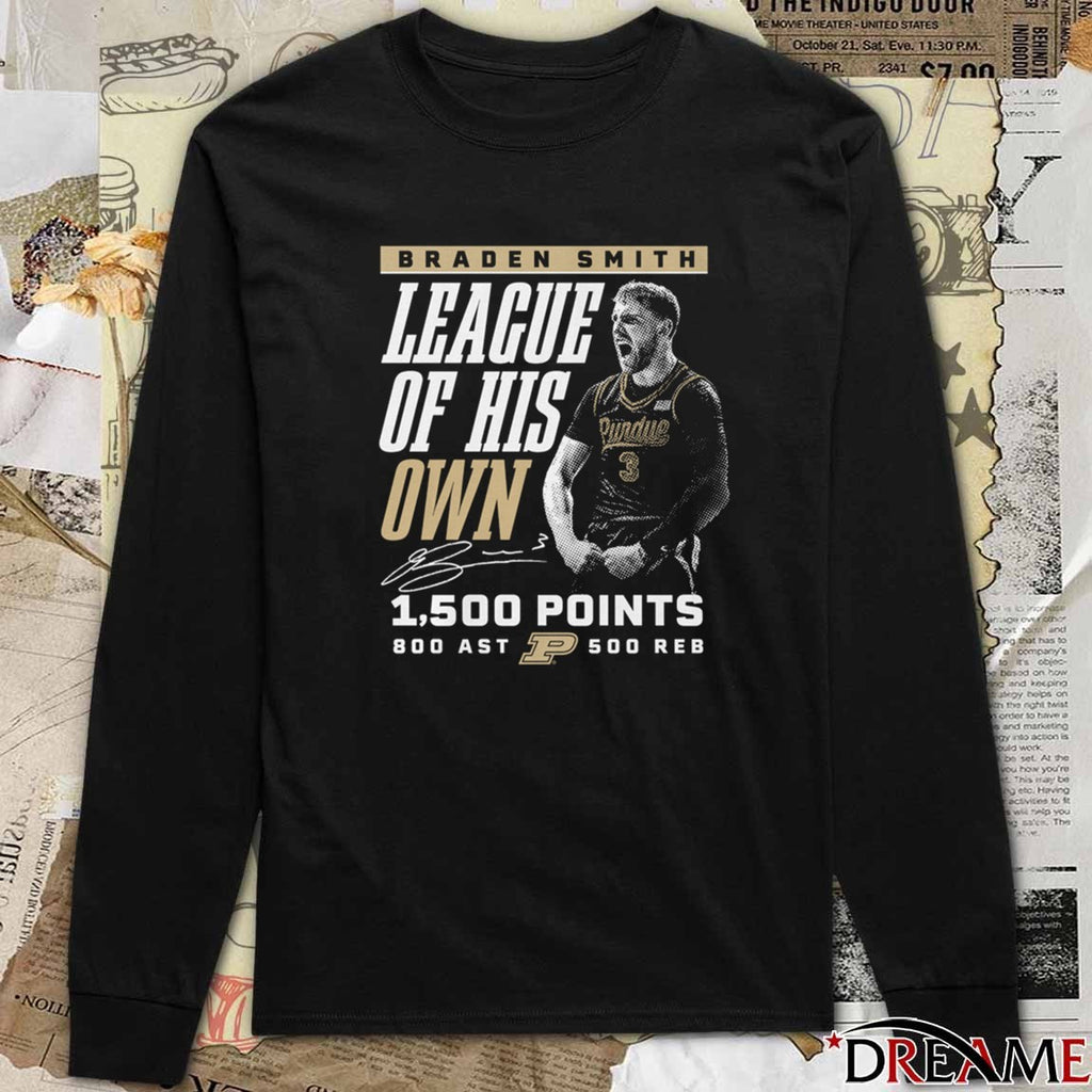 Purdue Boilermakers Braden Smith League Of His Own 1500 Points 800 Ast 500 Reb Milestone Signature t-shirt