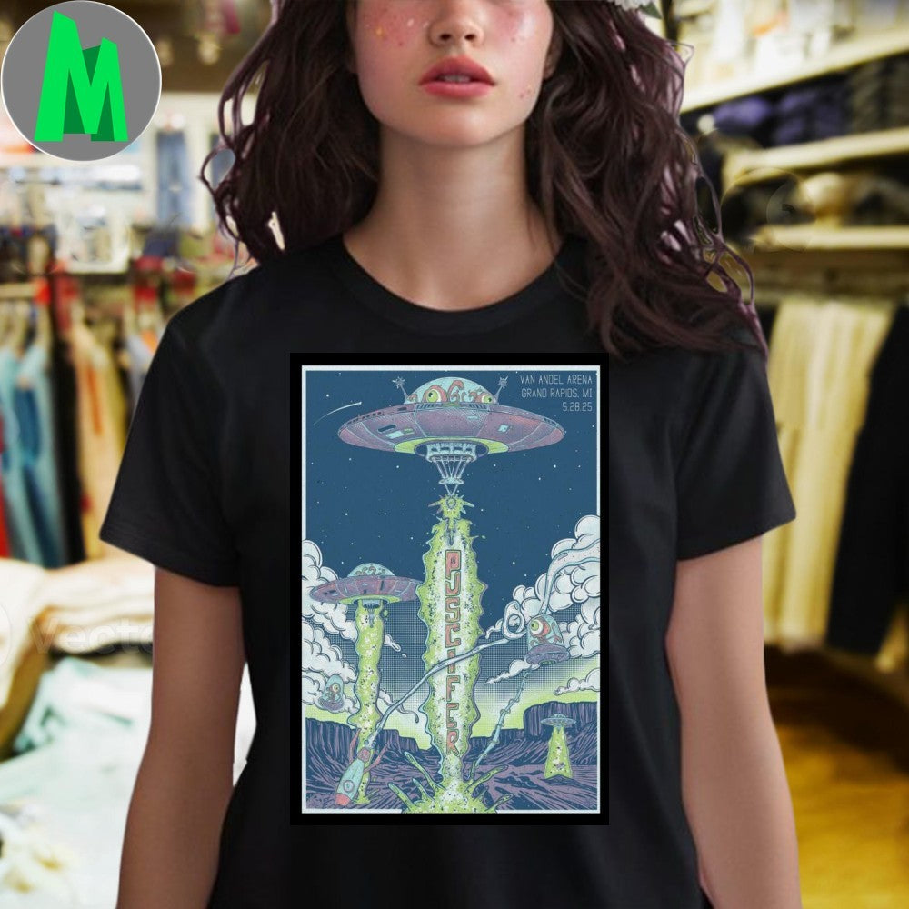 Puscifer Van Andel Arena 2025 Concert Poster T-Shirt Psychedelic Sci-Fi Art Music Merch