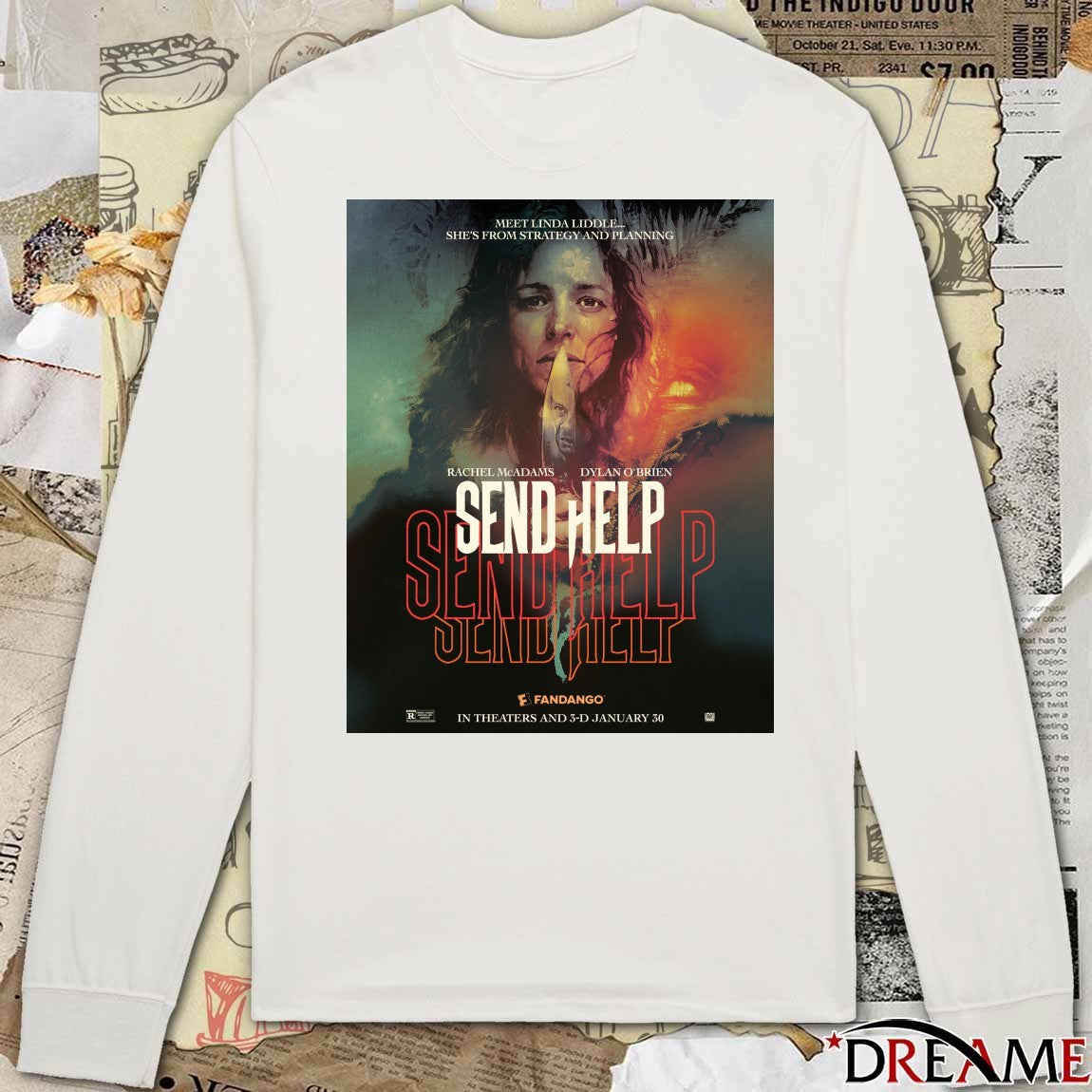 Rachel McAdams and Dylan O’Brien Send Help In Theaters And 3-D January 30 2026 Poster t-shirt