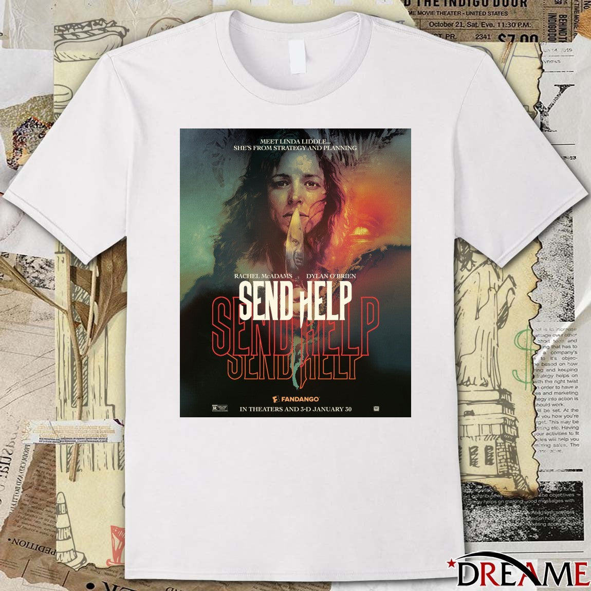 Rachel McAdams and Dylan O’Brien Send Help In Theaters And 3-D January 30 2026 Poster t-shirt