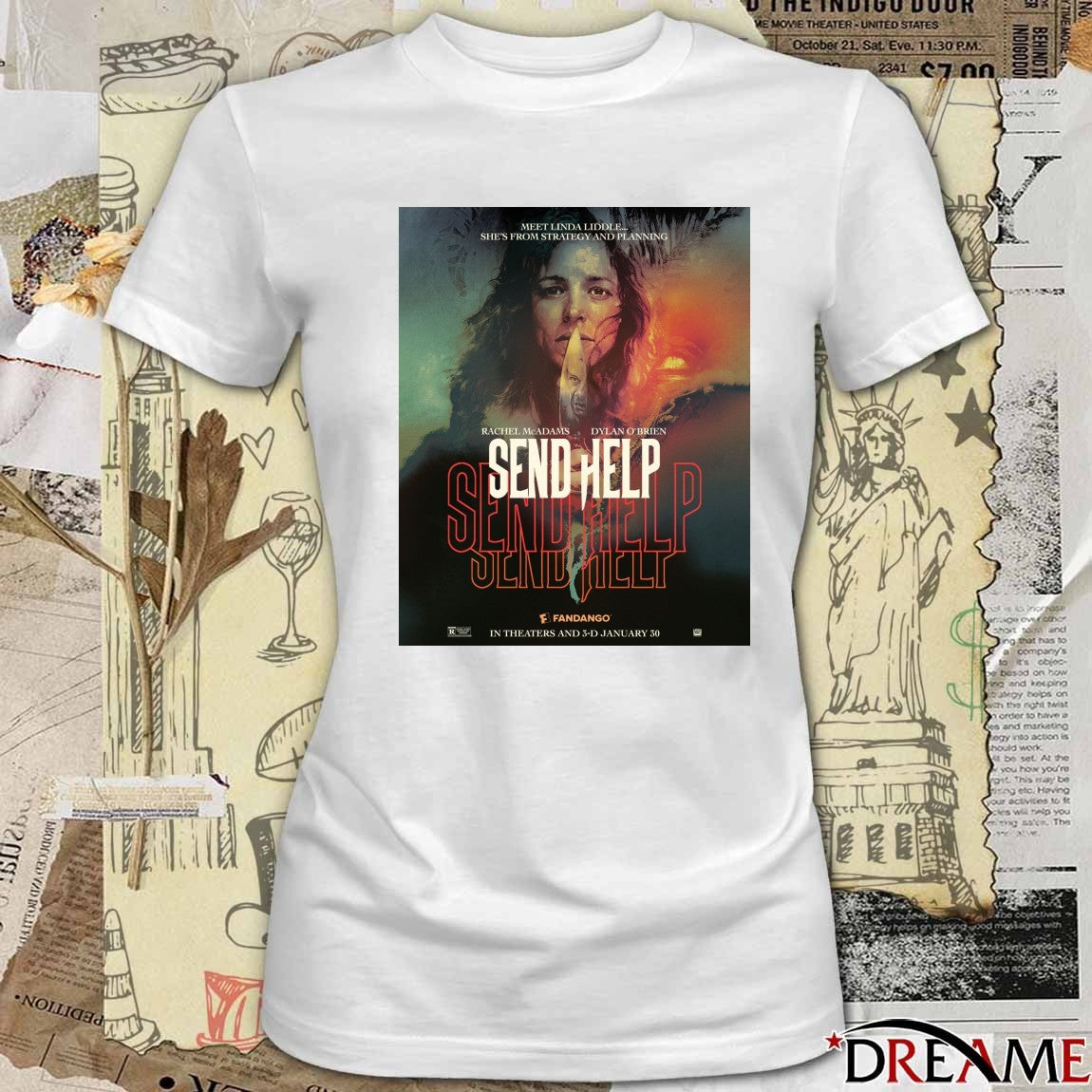 Rachel McAdams and Dylan O’Brien Send Help In Theaters And 3-D January 30 2026 Poster t-shirt
