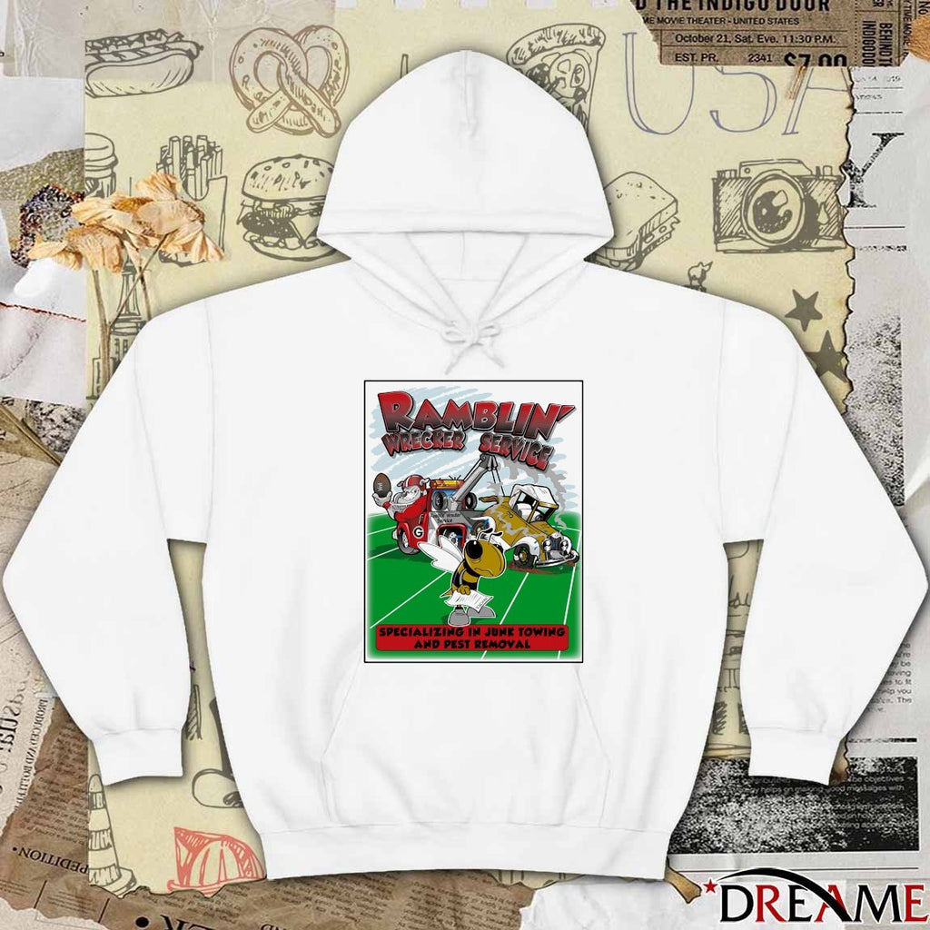 Ramblin’ Wrecker Service Specializing In Junk Towing And Pest Removal Georgia Bulldogs Vs Georgia Tech Yellow Jackets t-shirt