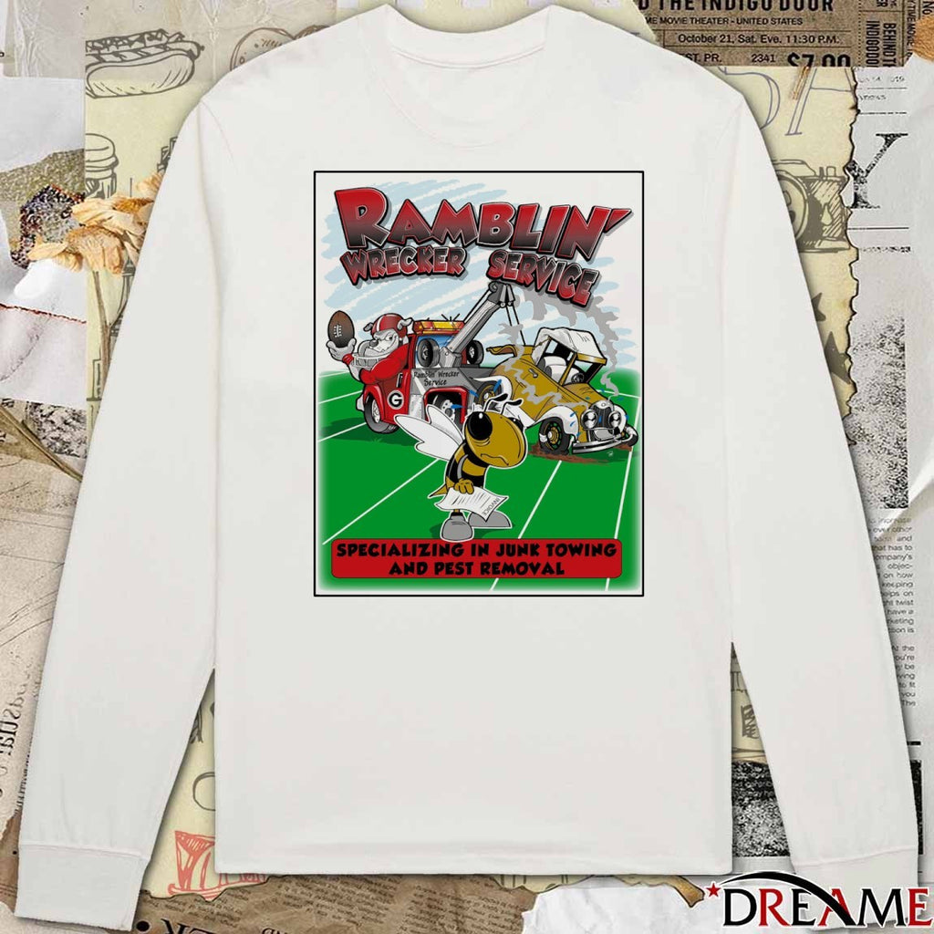 Ramblin’ Wrecker Service Specializing In Junk Towing And Pest Removal Georgia Bulldogs Vs Georgia Tech Yellow Jackets t-shirt