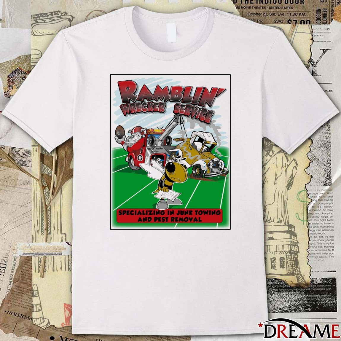 Ramblin’ Wrecker Service Specializing In Junk Towing And Pest Removal Georgia Bulldogs Vs Georgia Tech Yellow Jackets t-shirt