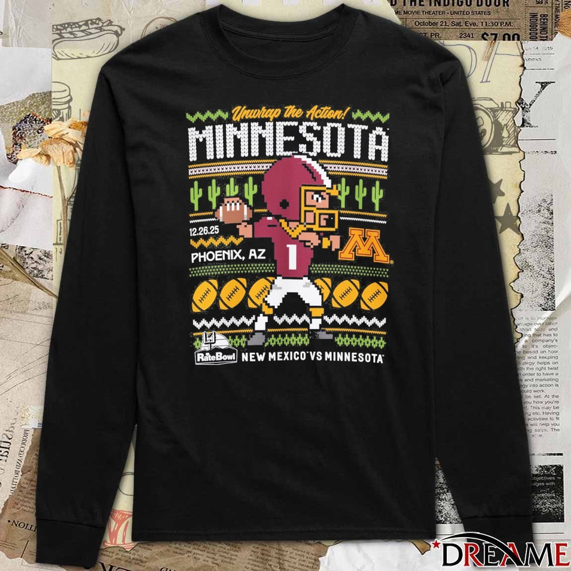 Rate Bowl 2025 Minnesota Golden Gophers 8-Pixel December 26 Phoenix AR Ugly Christmas Sweater t-shirt